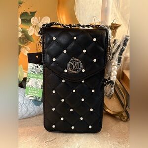NWT Studio Bartley Mischa cross body black and pearls strap phone case purse